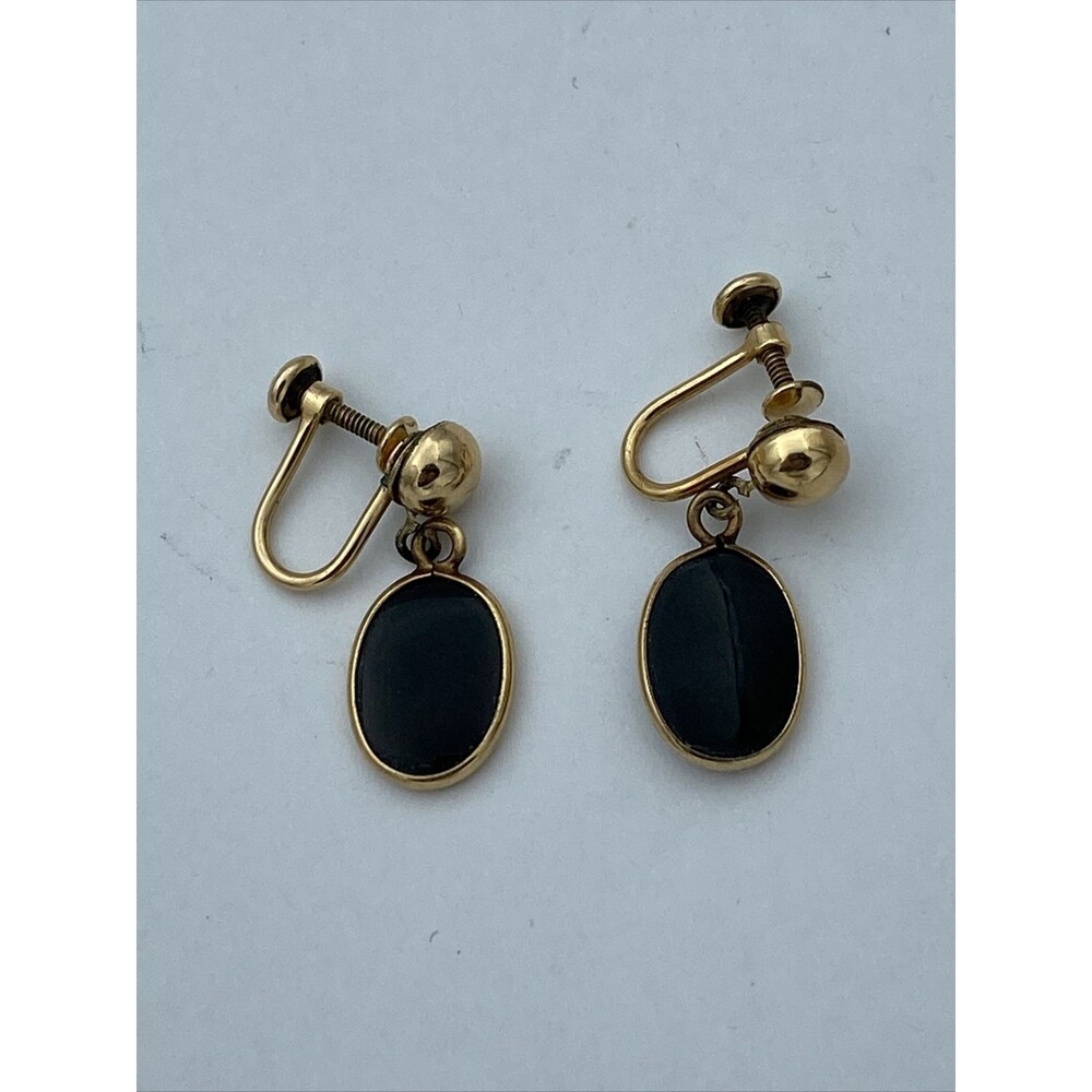 Vintage Carl Mayr 12K GF, Gold tone Black Onyx Screwback Earrings